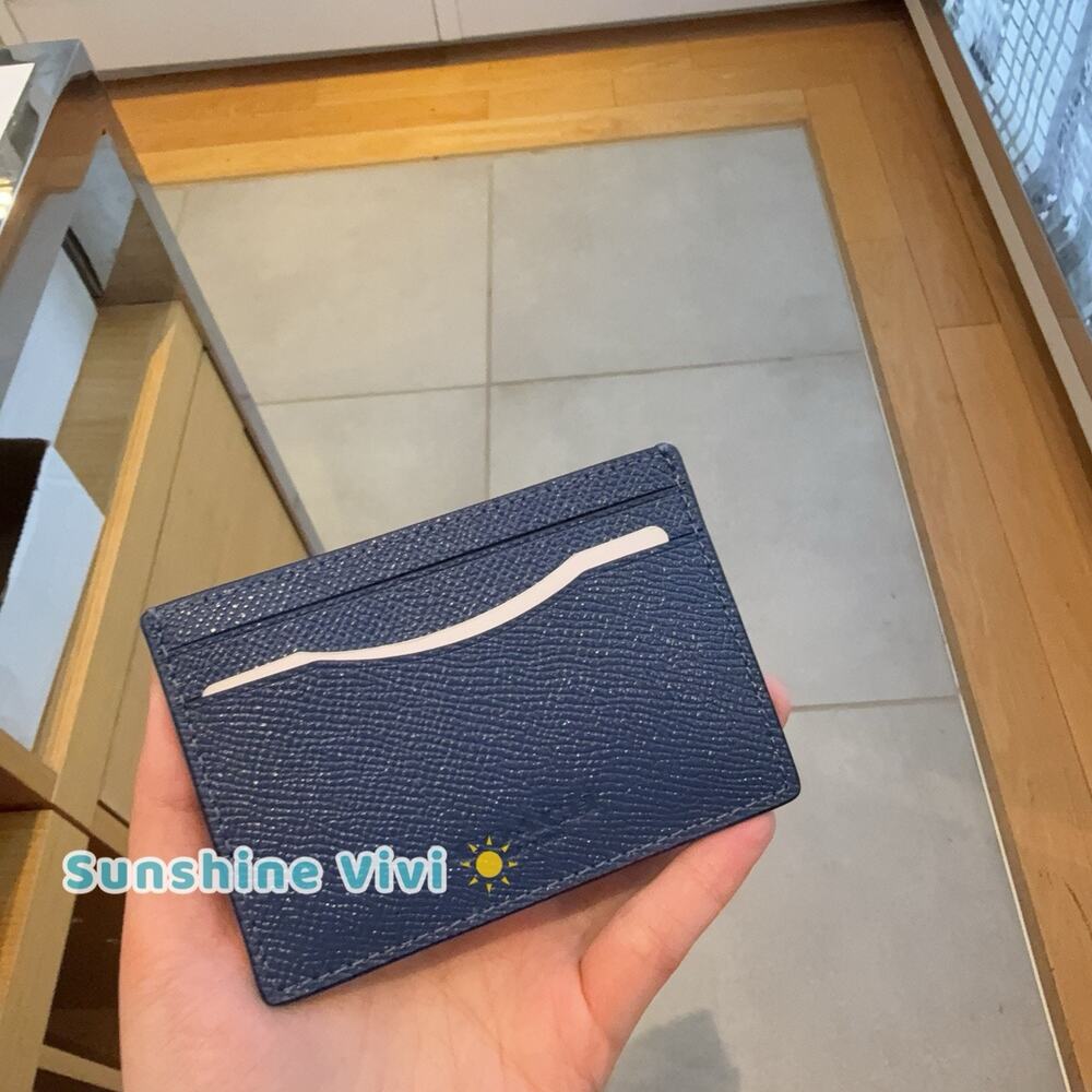 NWT Coach Card Case With Money Clip In Crossgrain leather cdc79 SV/True blue